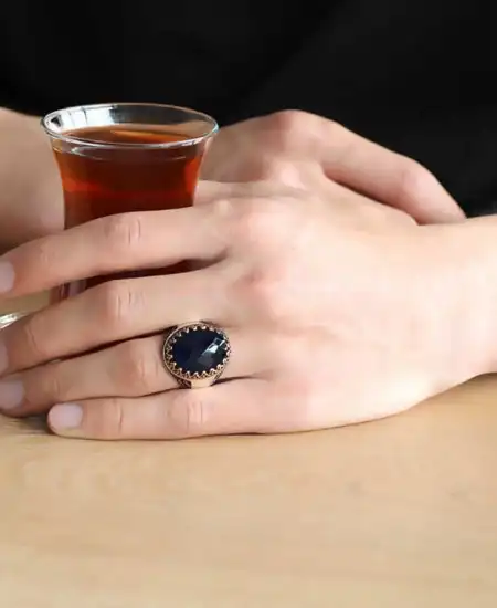 Gümüş Siyah Zirkon Taşlı Erkek Yüzük