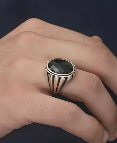 Gümüş Siyah Zirkon Taşlı Erkek Yüzük