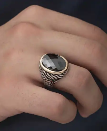 Gümüş Siyah Zirkon Taşlı Erkek Yüzük