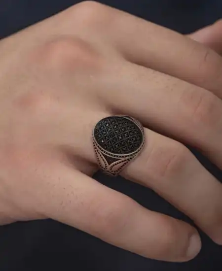 Gümüş Siyah Zirkon Taşlı Erkek Yüzük