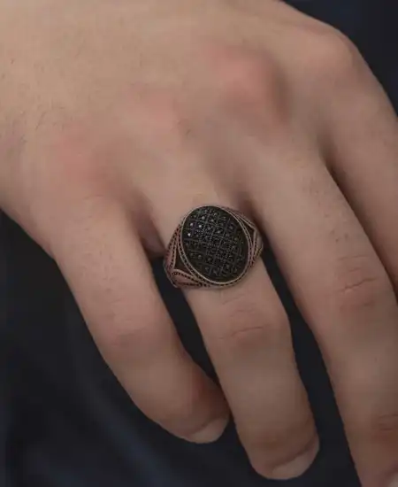 Gümüş Siyah Zirkon Taşlı Erkek Yüzük