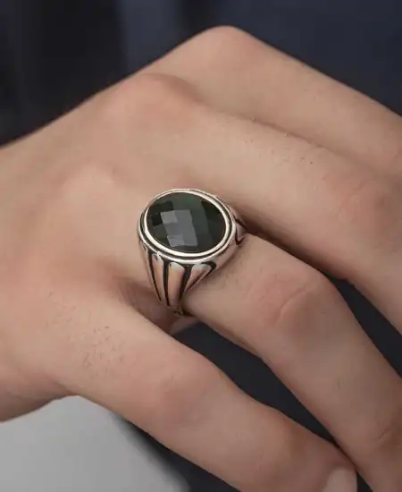 Gümüş Siyah Zirkon Taşlı Erkek Yüzük