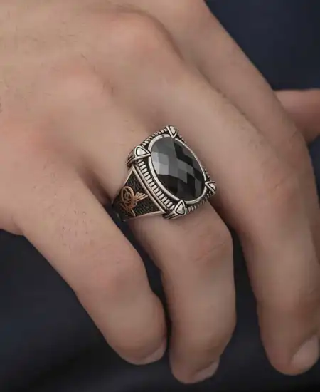 Gümüş Siyah Zirkon Taşlı Erkek Yüzük