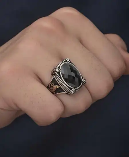 Gümüş Siyah Zirkon Taşlı Erkek Yüzük