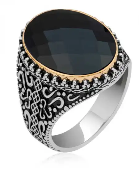 Gümüş Siyah Zirkon Taşlı Oval Erkek Yüzük