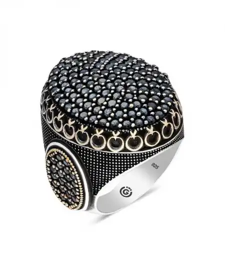 Gümüş Siyah Zirkon Taşlı Oval Erkek Yüzük