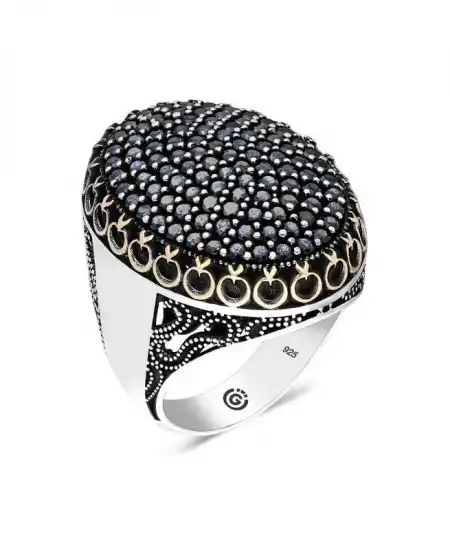 Gümüş Siyah Zirkon Taşlı Oval Erkek Yüzük