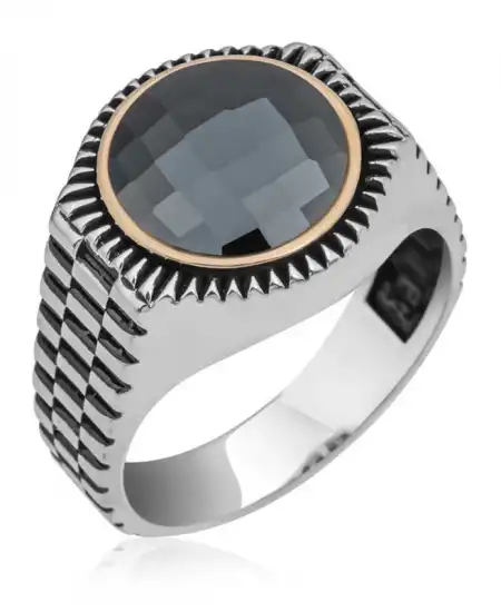 Gümüş Siyah Zirkon Taşlı Yuvarlak Erkek Yüzük