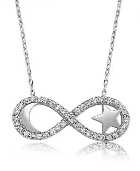 Gümüş Sonsuzluk Ay Yıldız Bayan Kolye