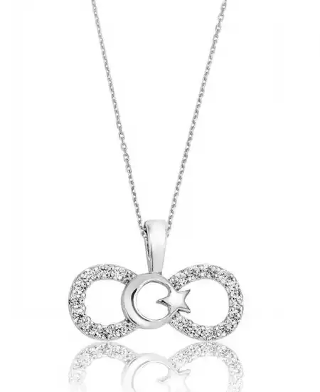 Gümüş Sonsuzluk Ay Yıldız Bayan Kolye