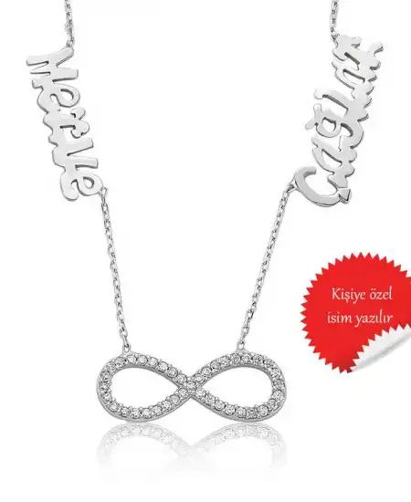 Gümüş Sonsuzluk İki İsimli Bayan Kolye