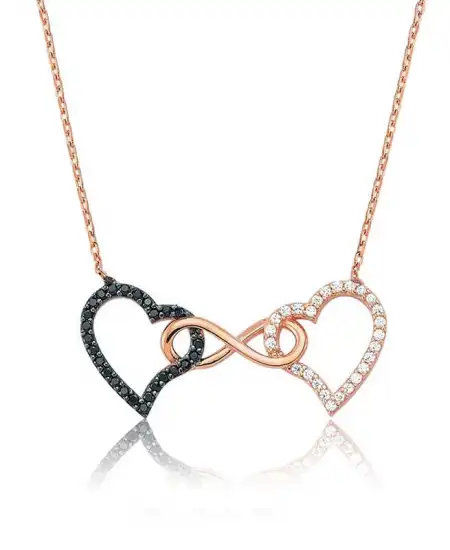 Gümüş Sonsuzluk İki Kalp Bayan Kolye