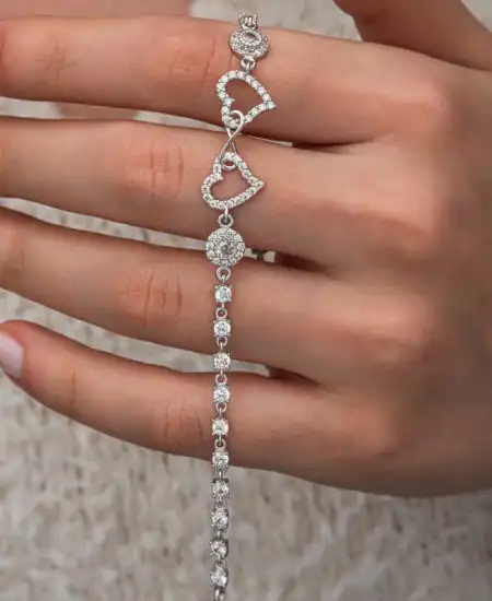 Gümüş Sonsuzluk İki Kalp Kadın Bileklik