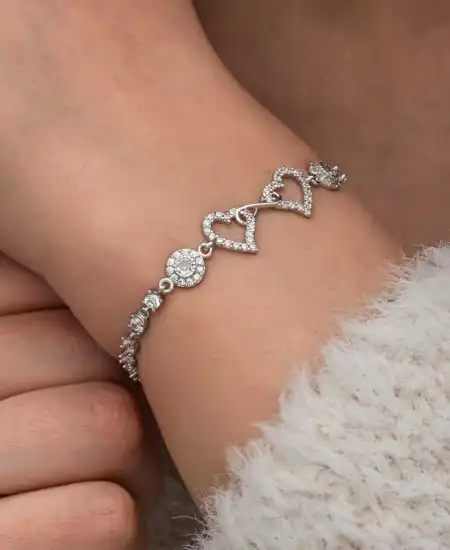 Gümüş Sonsuzluk İki Kalp Kadın Bileklik