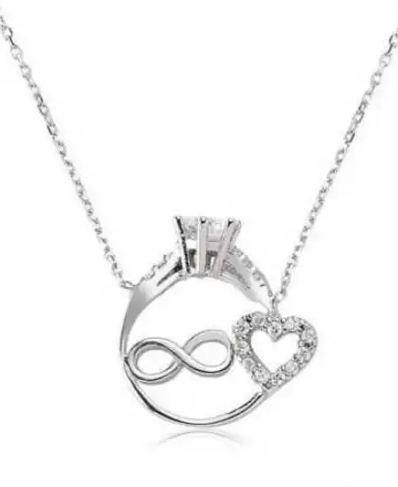 Gümüş Sonsuzluk Kalpli Tek Taş Bayan Kolye