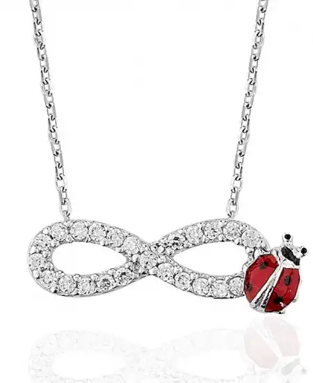 Gümüş Sonsuzluk Uğur Böceği Bayan Kolye