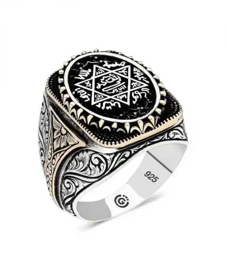 Gümüş Süleyman Mührü Oval Erkek Yüzük