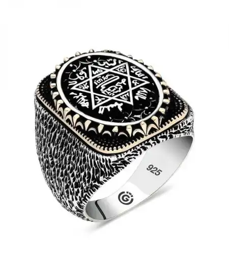 Gümüş Süleyman Mührü Oval Erkek Yüzük