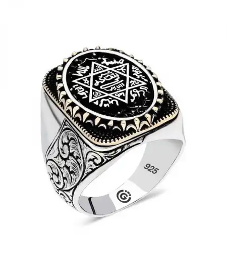 Gümüş Süleyman Mührü Oval Erkek Yüzük