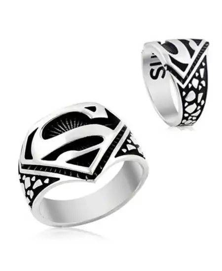 Gümüş Süpermen Sembolü Yüzük