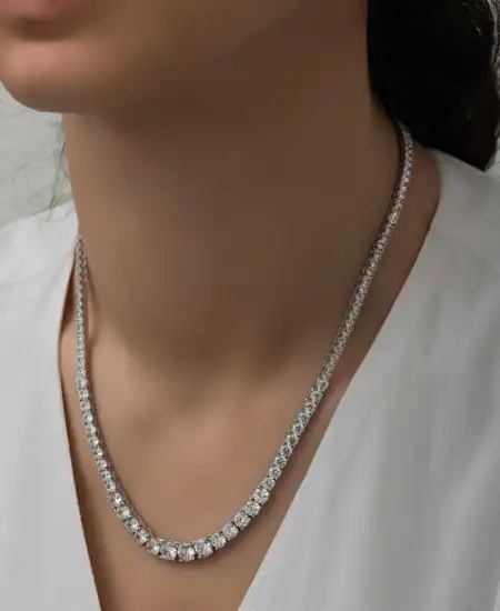 Gümüş Süzme Beyaz Taşlı Su Yolu Kadın Kolye