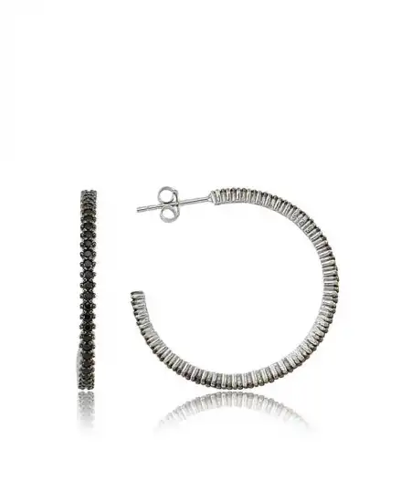 Gümüş Tamtur Siyah Taşlı Küpe