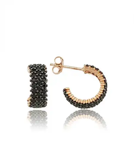 Gümüş Tamtur Siyah Taşlı Küpe