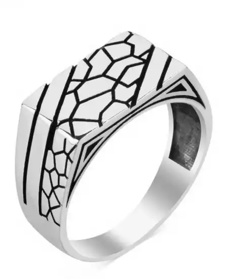 Gümüş Taş Desenli Erkek Yüzük