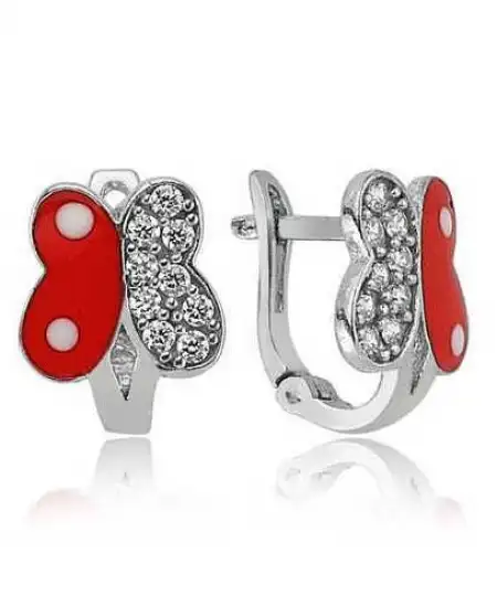 Gümüş Taşlı Kırmızı Kelebek Küpe