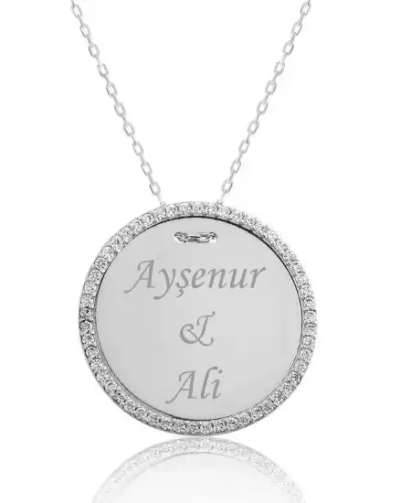 Gümüş Taşlı Kişiye Özel İsimli Bayan Kolye