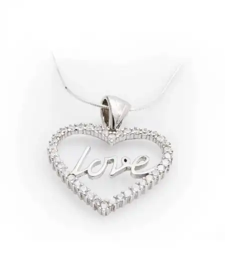 Gümüş Taşlı Love Bayan Kolye