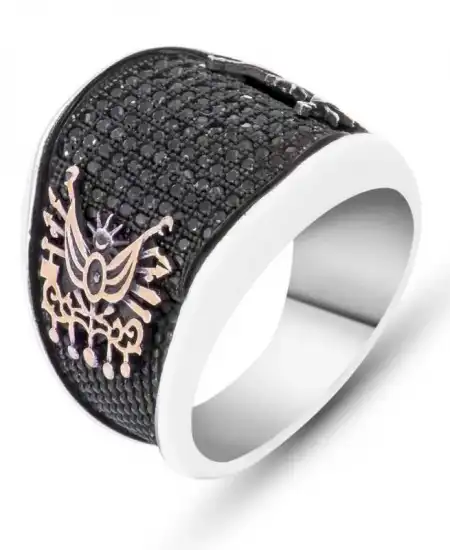 Gümüş Taşlı Osmanlı Armalı Erkek Yüzük