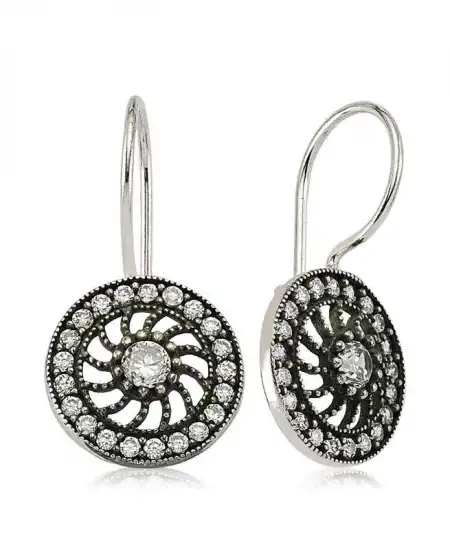 Gümüş Taşlı Sallantılı Çiçek Küpe