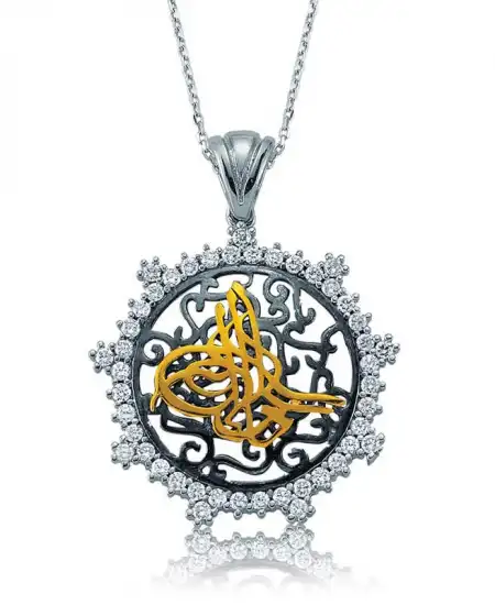 Gümüş Taşlı Tuğra Bayan Kolye