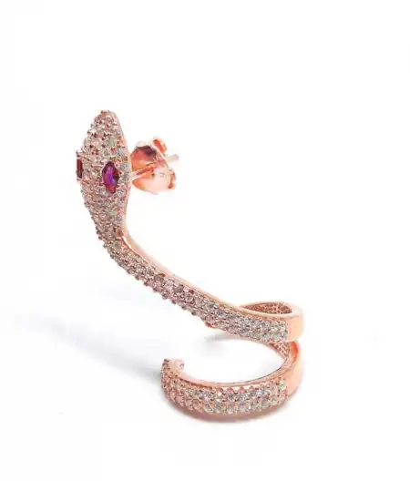 Gümüş Tek Kıkırdak Pembe Gözlü Yılan Küpe