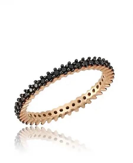 Gümüş Tek Sıra Siyah Tamtur Bayan Alyans Yüzük