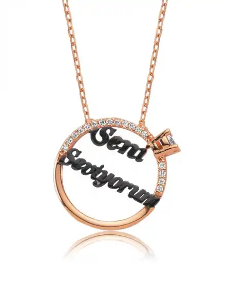 Gümüş Tek Taş Seni Seviyorum Yazılı Bayan Kolye