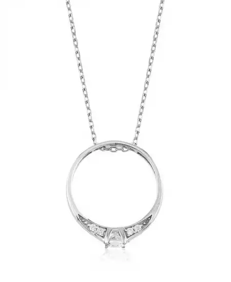 Gümüş Tek Taş Yüzük Bayan Kolye