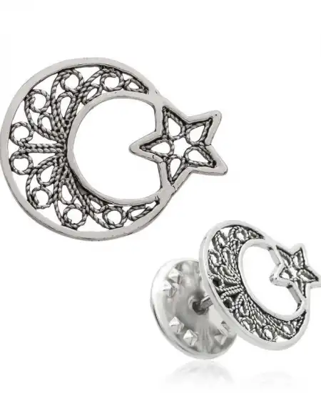 Gümüş Telkari Ay Yıldız Rozet