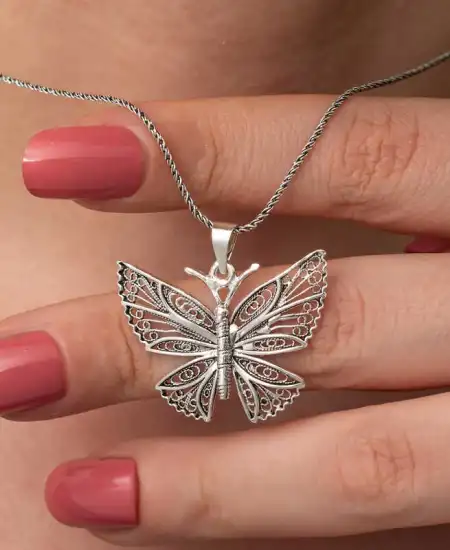 Gümüş Telkari Kelebek Kadın Kolye