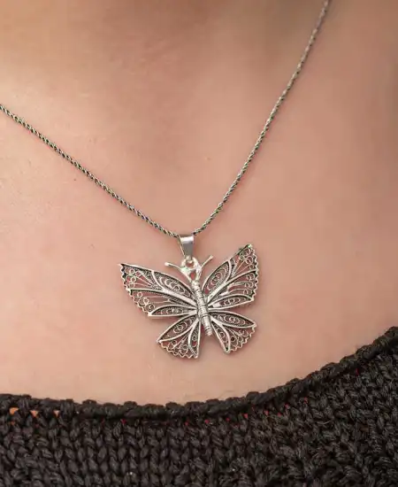 Gümüş Telkari Kelebek Kadın Kolye