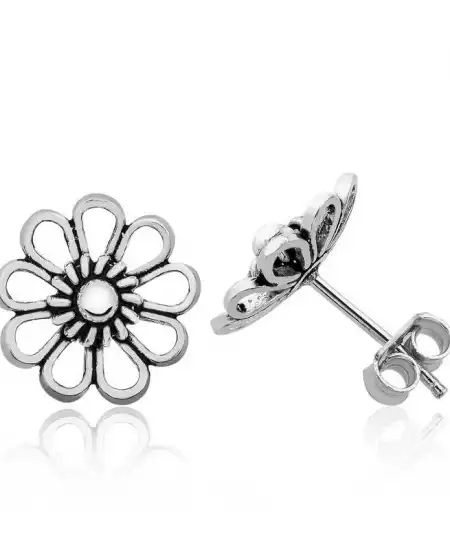 Gümüş Telkari Papatya Çivili Küpe