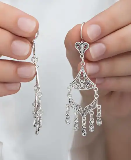 Gümüş Telkari Sallantılı Kadın Küpe