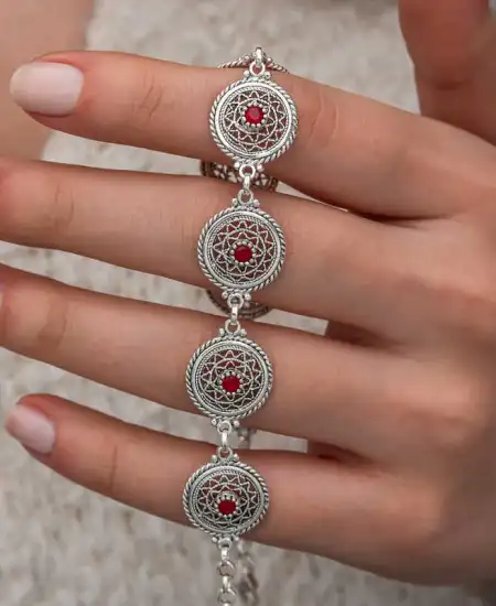 Gümüş Telkari Yakut Taşlı Kadın Bileklik