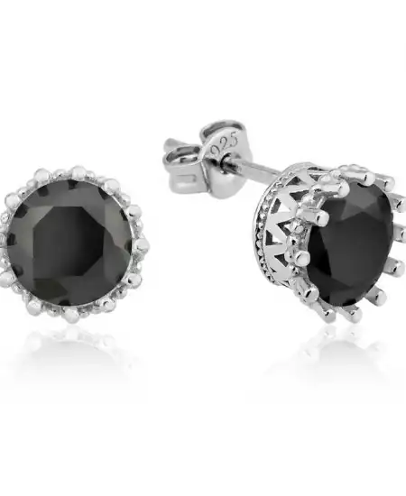 Gümüş Tırnaklı Siyah Tek Taş  Küpe