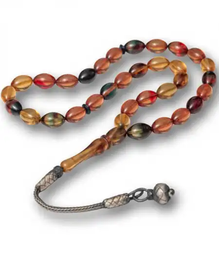 Gümüş Top Kazaz Püsküllü Sıkma Kehribar Tesbih