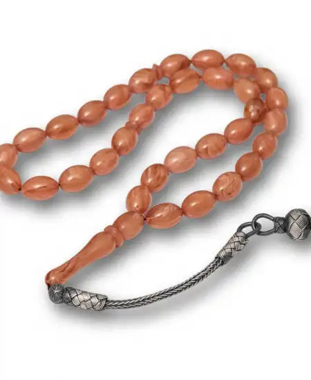 Gümüş Top Kazaz Püsküllü Sıkma Kehribar Tesbih