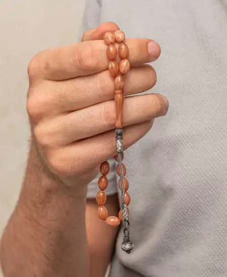 Gümüş Top Kazaz Püsküllü Sıkma Kehribar Tesbih