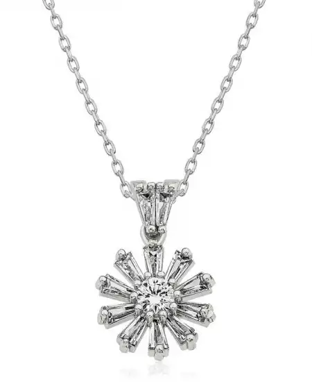 Gümüş Trapez Taşlı Çiçek Bayan Kolye