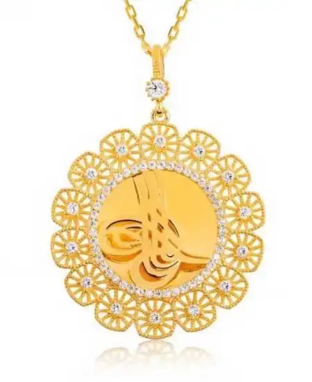 Gümüş Tuğralı Altın Kaplama Bayan Kolye